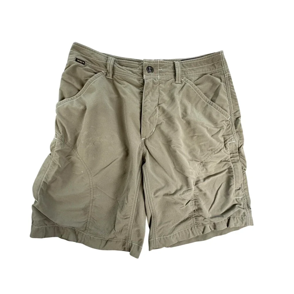 Kuhl Cargo Shorts Mens 32x9 Green Nylon Stretch Hiking Outdoor Travel Casual